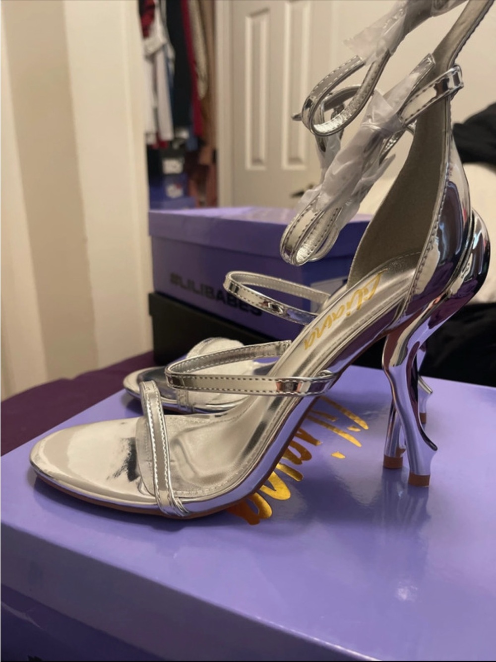Liliana Silver Metallic Strappy Stiletto Heels